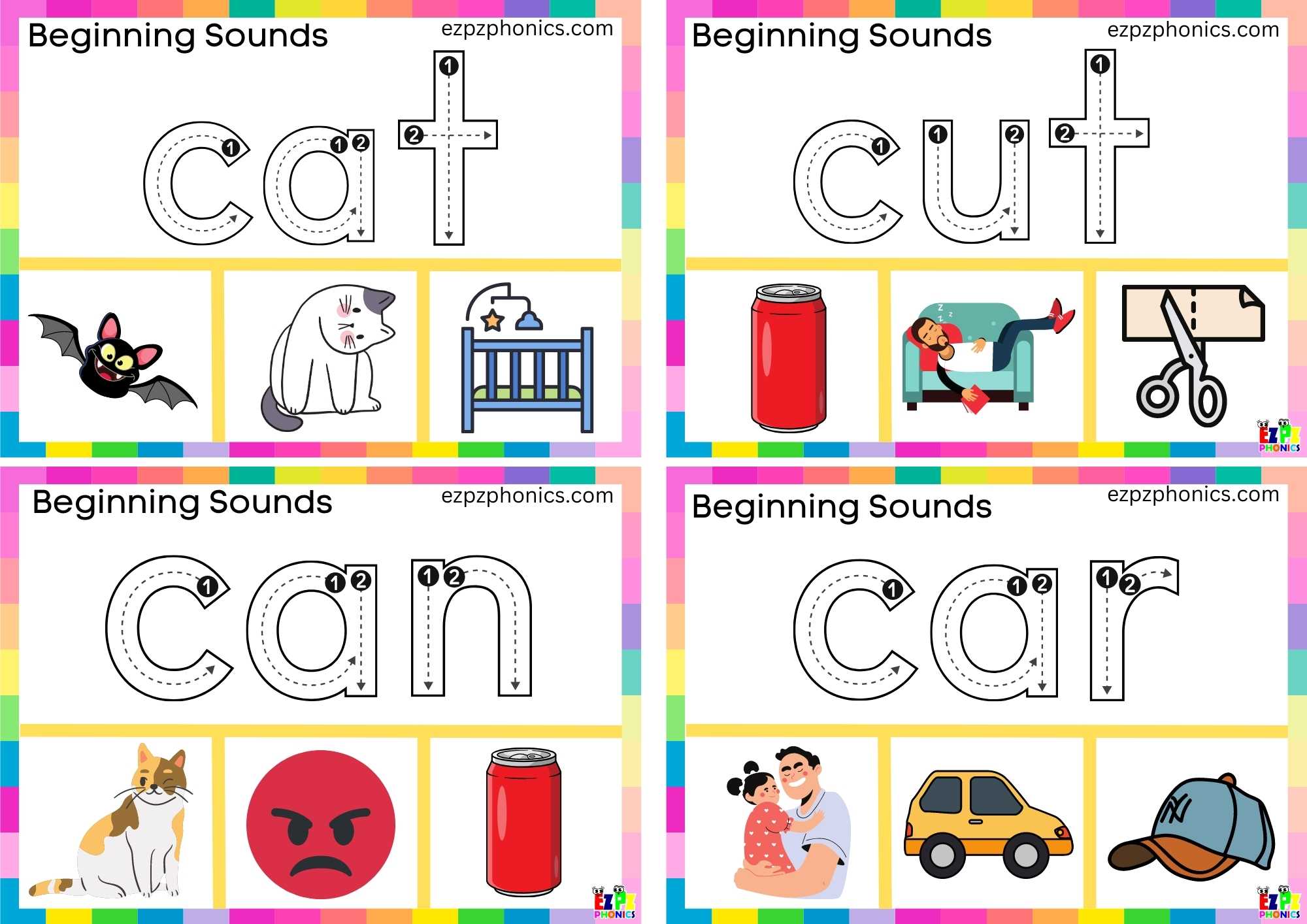 Letter C Trace The Word And Clip The Correct Image Card 1